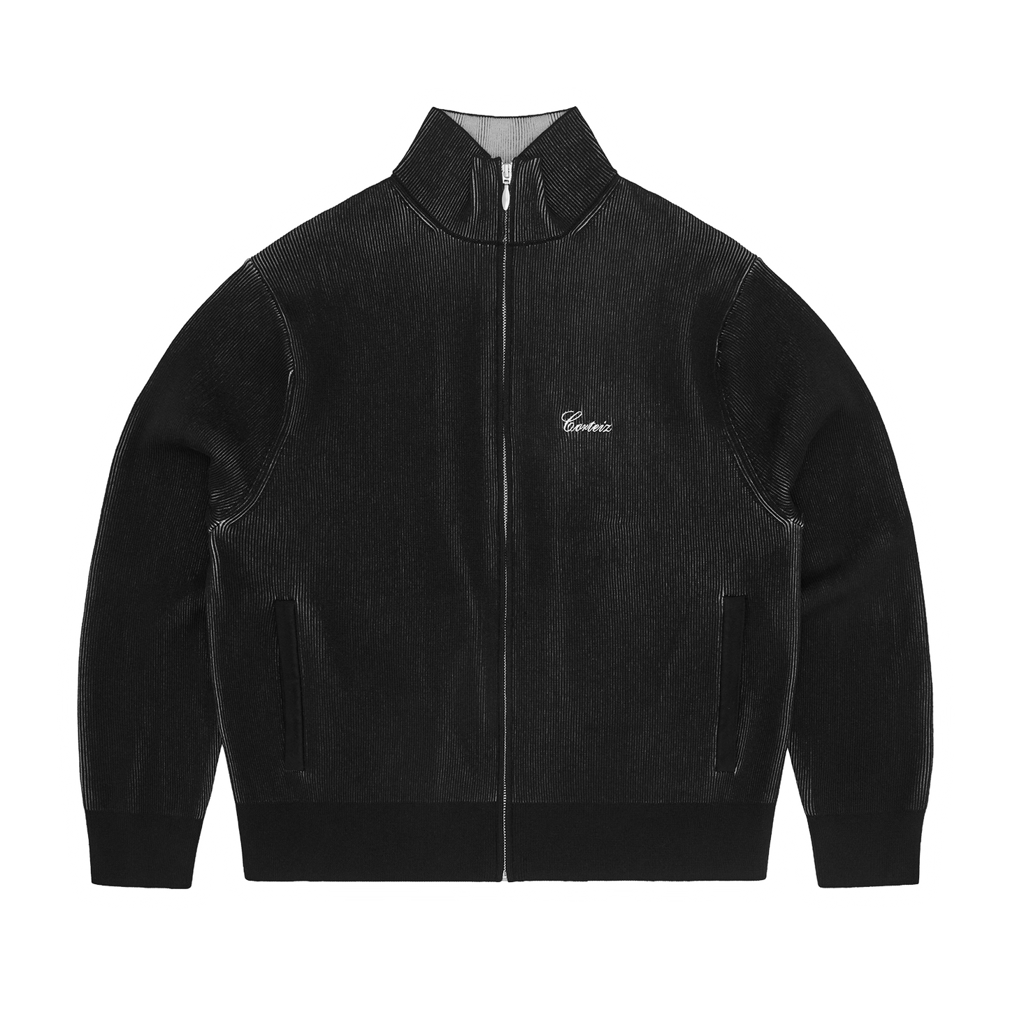 2 TONE RIBBED KNIT ZIP UP [BLACK]