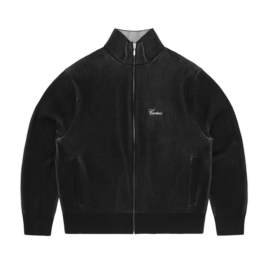 2 TONE RIBBED KNIT ZIP UP [BLACK]