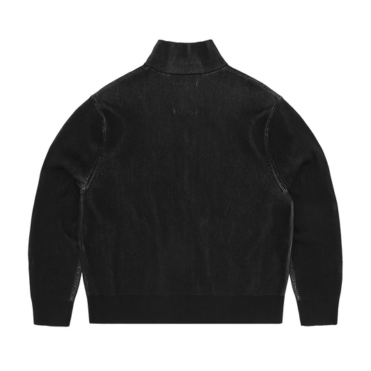 2 TONE RIBBED KNIT ZIP UP [BLACK]