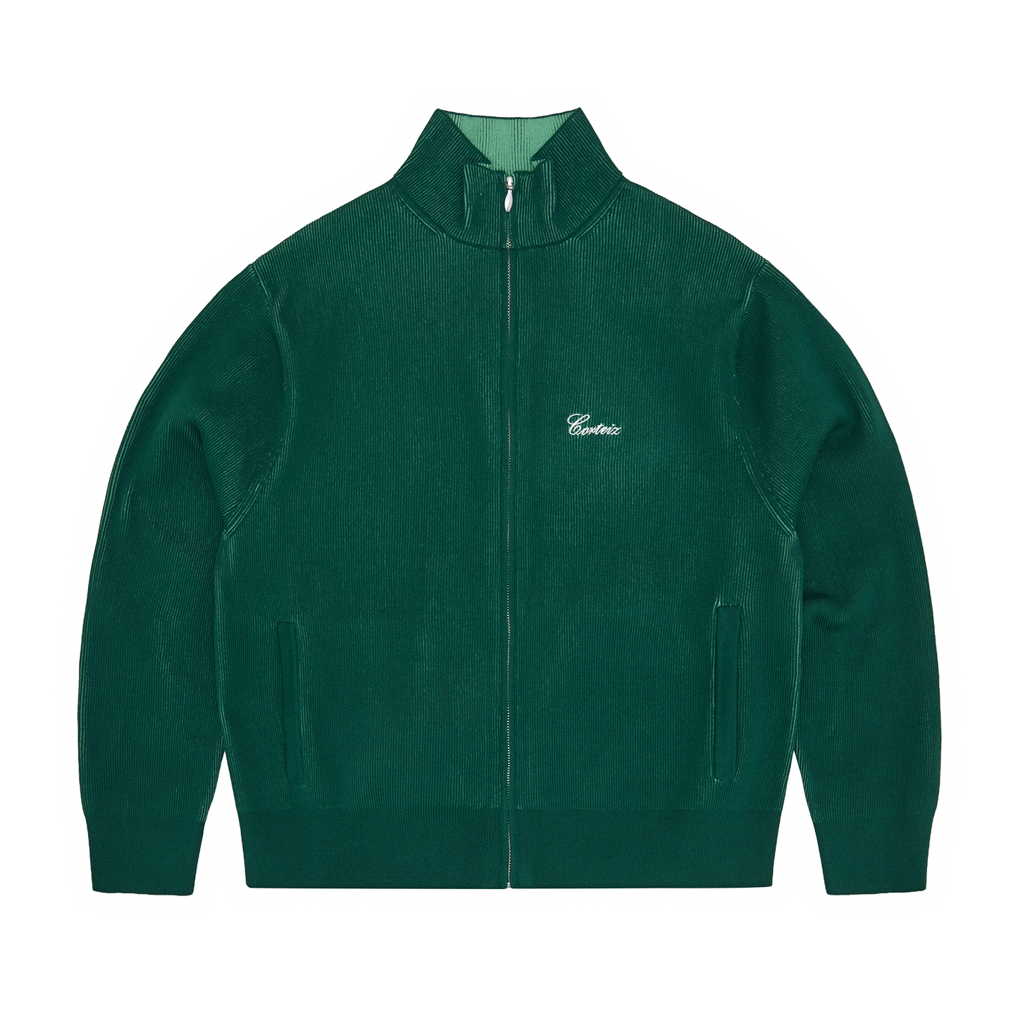 2 TONE RIBBED KNIT ZIP UP [GREEN]