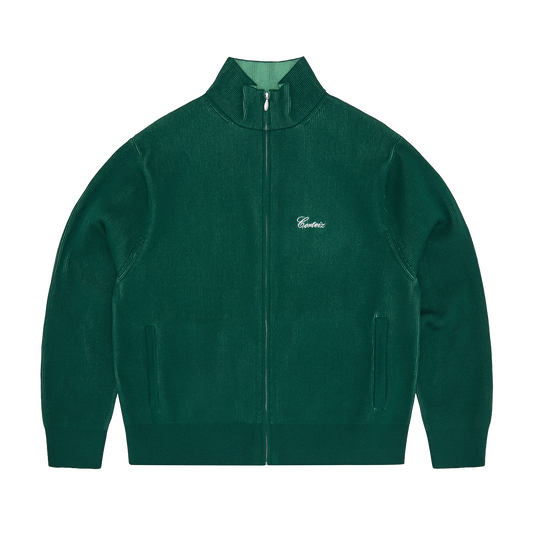 2 TONE RIBBED KNIT ZIP UP [GREEN]