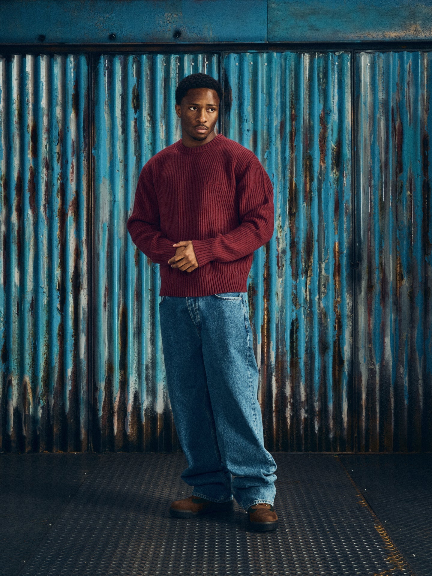 CROCHET APPLIQUE KNIT CREW [BURGUNDY]