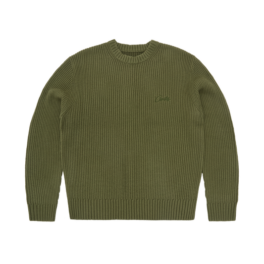 CROCHET APPLIQUE KNIT CREW [KHAKI]