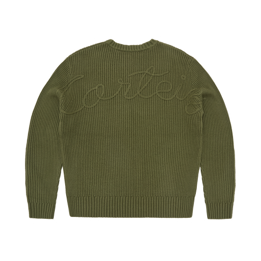 CROCHET APPLIQUE KNIT CREW [KHAKI]