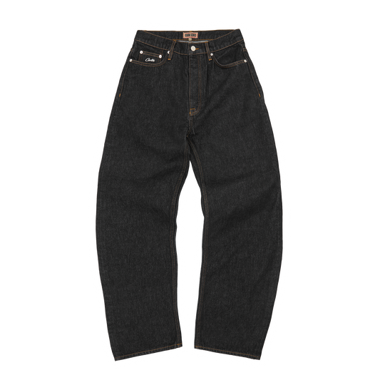 DUAL STRIPE BAGGY JEANS [WASHED BLACK]