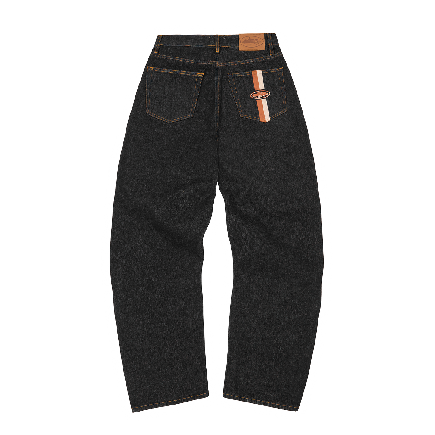 DUAL STRIPE BAGGY JEANS [WASHED BLACK]