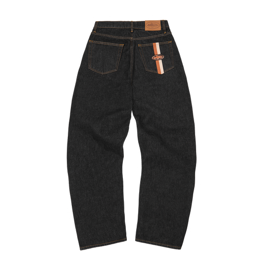 DUAL STRIPE BAGGY JEANS [WASHED BLACK]