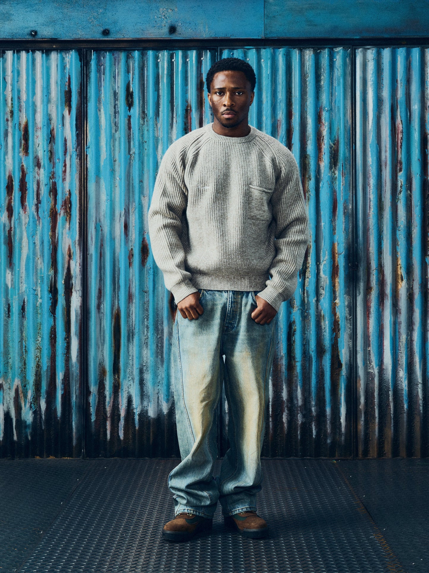 SCRIPT POCKET KNIT SWEATER [OATMEAL]