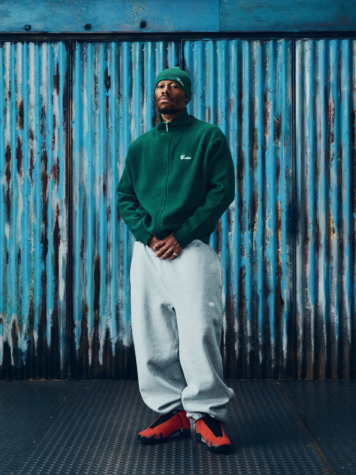 2 TONE RIBBED KNIT ZIP UP [GREEN]