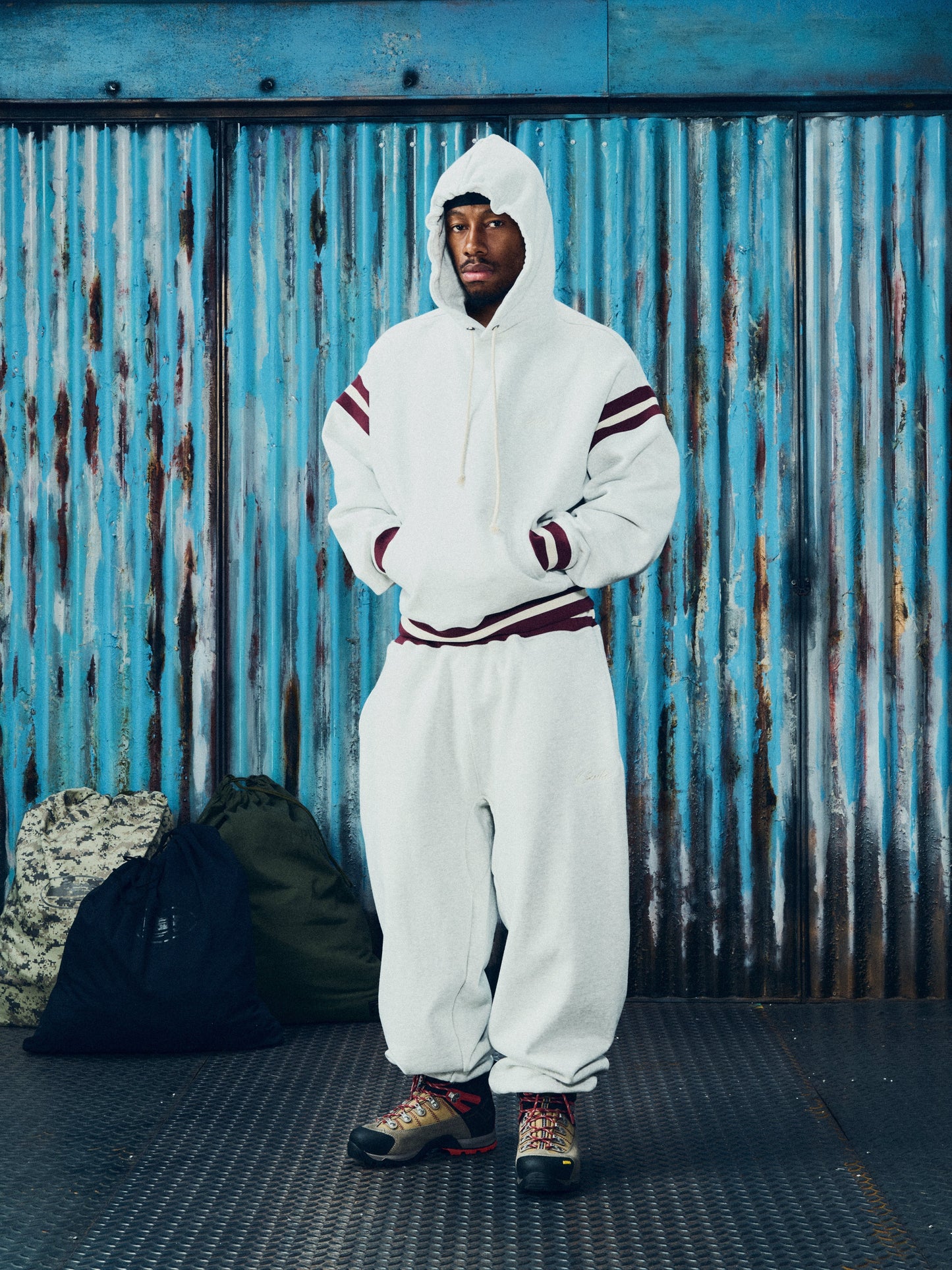 HMP STRIPE RIB HOODIE [LIGHT HEATHER]