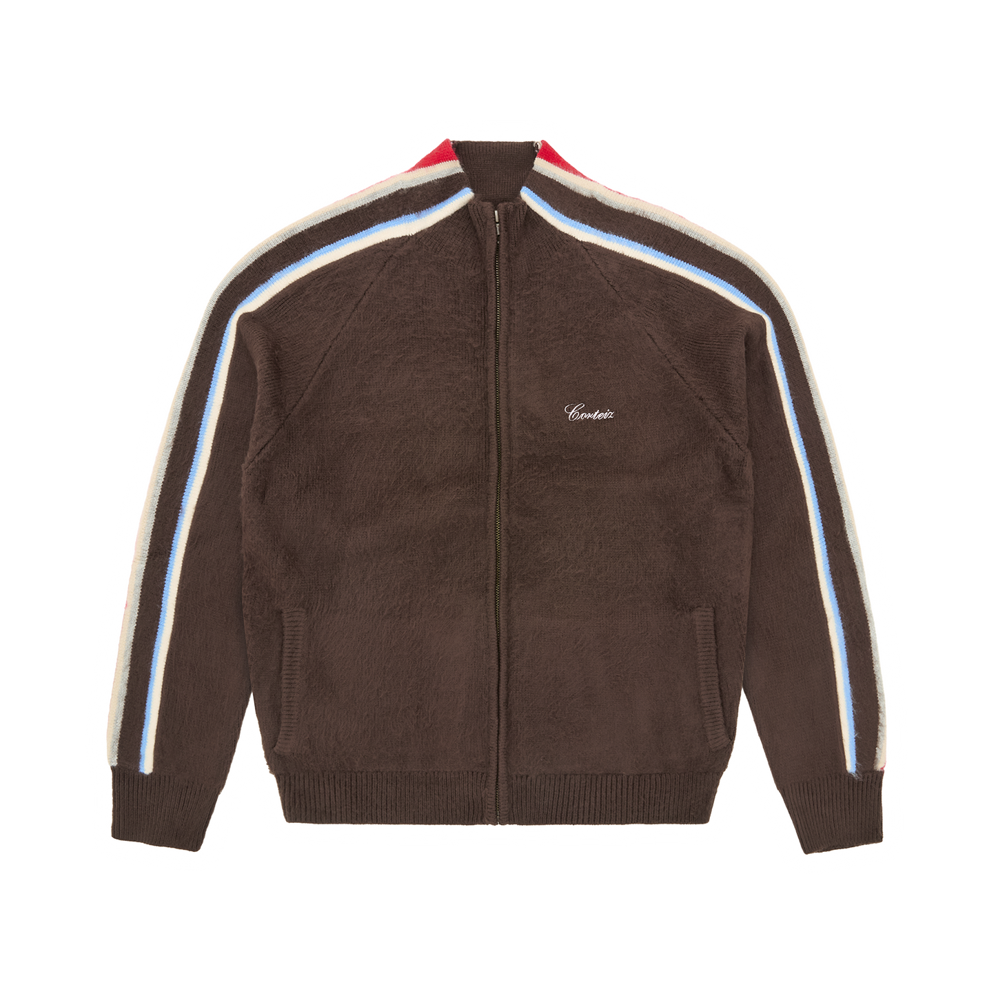 MULTI STRIPE KNIT ZIP UP [BROWN]