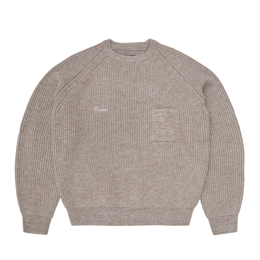 SCRIPT POCKET KNIT SWEATER [OATMEAL]